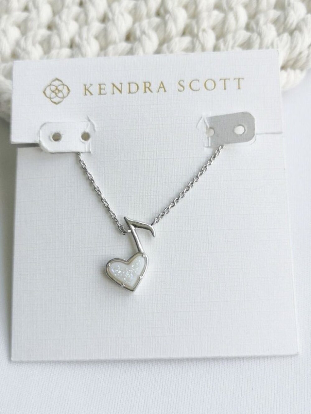 Kendra Scott Ari Heart Music Note Silver Drusy Necklace